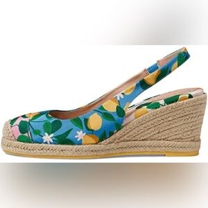 Cole Haan Blue Lemon Print Espadrille Wedge Slingback